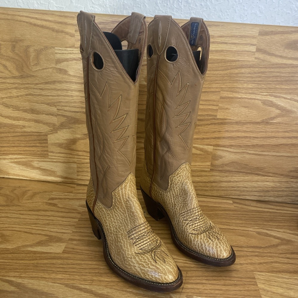 The Sanders Men's Vintage Brown Leather Buckaroo Cowboy Boots 6 1/2 D